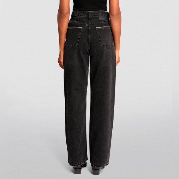 NWT Maje “Diamond” Black Wide Leg Jeans w Rhinestone Trim—missing rhinestones - Picture 7 of 16